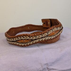 Tony Lama 7106L Western Belt Size 32 Brown Leather Braided Horsehair Inlay